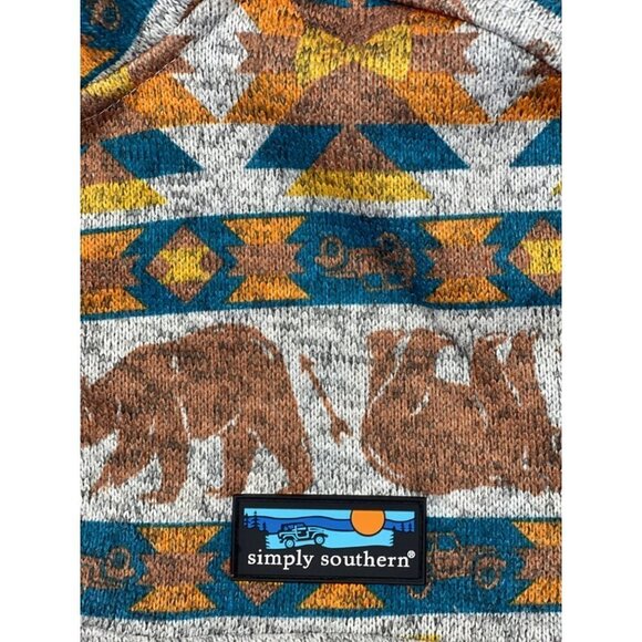 SIMPLY SOUTHERN Snap Neck Pullover "Southern Bear" Small Smoke Pockets Aztec EUC - Picture 6 of 15